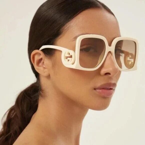 NEW GG1326S 009 GUCCI SUNGLASSES OVERSIZED IVORY GREY WOMEN EYEWEAR GUCCI - Picture 5 of 13